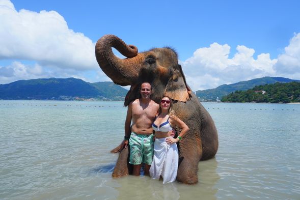 Photo with elephant in Andaman Sea