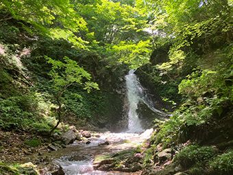 14:20 大鬼谷(雄滝・雌滝)
雄滝の滝つぼには古くから龍が棲息したと伝えられており、干ばつの年には、雨ごいをしていたといわれている。