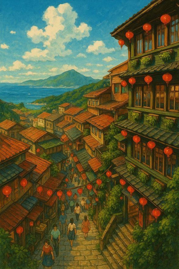 第三站:九份老街
• 地點:新北市瑞芳區
• 亮點:山城老街、芋圓、阿妹茶樓
• 介紹:九份為昔日金礦山城,如今是懷舊觀光地。老街有豐富小吃(芋圓、魚羹、草仔粿)、懷舊茶館與迷人山海景色,適合慢慢散步拍照。