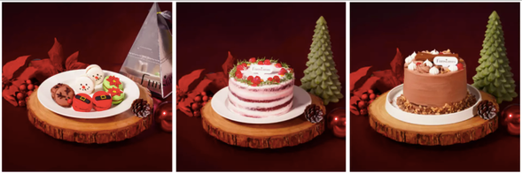 冬日甜蜜饗宴:聖誕派對馬卡龍/愛神之吻紅絲絨蛋糕/王后巧酥雙色棋格蛋糕(由左至右排序)