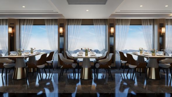 在餐廳享受清爽可口的早餐 ( 實際餐廳依船家安排)