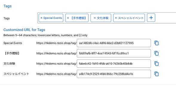 Customized URL for Tags