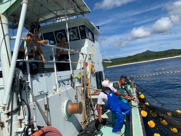 漁師さんが網を上げていきます!