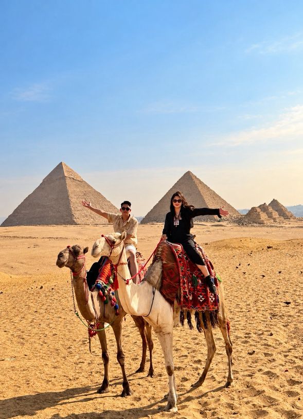 金字塔騎駱駝 Camel Riding
在吉薩金字塔區安排騎駱駝體驗,從沙漠視角欣賞金字塔群。隨著駱駝緩慢前進,感受沙漠、駱駝與金字塔交織而成的經典埃及旅行場景。