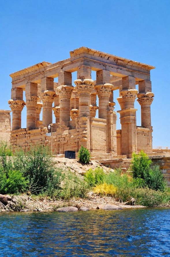 菲萊神殿 Philae Temple
坐落於尼羅河島嶼上的古埃及神殿,需經水路前往。神殿石柱、浮雕與河岸景觀相互交織,在尼羅河水景襯托下,展現與沙漠神殿截然不同的氛圍。