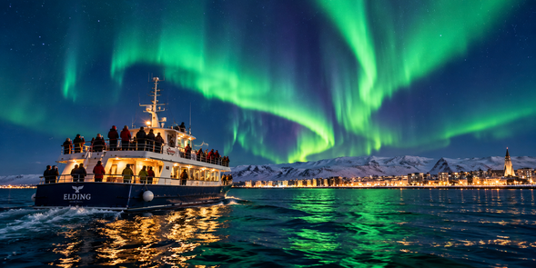 極光遊船 Northern Lights Cruise(自費推薦)
旅客可視當地營運情況,自費參加夜間極光遊船,從海上欣賞雷克雅維克周圍夜空。極光屬自然現象,能否觀賞取決於天候、雲量及太陽活動,無法保證出現。