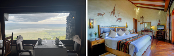 🛏️住宿:Ngorongoro Serena Lodge
入住位於火山口邊緣的 Ngorongoro Serena Lodge,房間陽台即可欣賞遼闊壯麗的恩戈羅恩戈羅火山口景色。
在高原清新的空氣與靜謐氛圍中休息,為隔日深入火山口 Safari 做好準備。