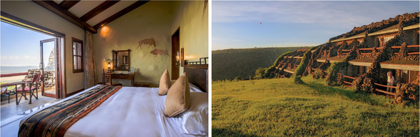 🛏️住宿:Ngorongoro Serena Safari Lodge
隱身於火山口邊緣的經典旅宿 —— Ngorongoro Serena Safari Lodge。石牆的建築與自然環境融為一體,每間客房都擁有專屬陽台,可遠眺壯闊的火山口景致。
