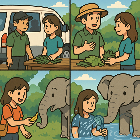 【FEED ME AND SHOWER PROGRAM】
- Pick-up from your Phuket hotel (Free pick-up in downtown area; excludes airport, Rassada Pier, and Royal Phuket Marina)
- Arrive at the sanctuary and receive a brief safety and elephant behavior introduction
- Help prepare natural supplements and feed the elephants
- Enjoy a fun shower session with the elephants
- Clean up, change clothes, and say goodbye to your gentle giant friends