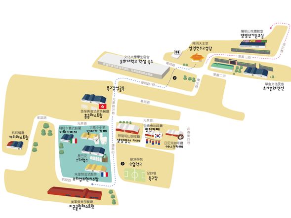 下車後可以依照手繪地圖,探訪整個美軍宿舍群園區