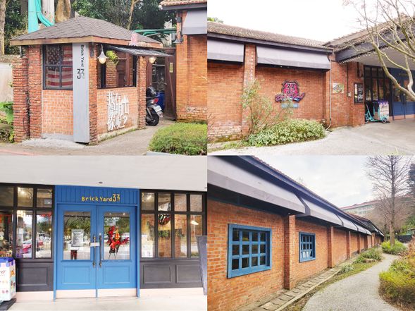 美軍俱樂部餐廳 BRICK YARD 33 1/3 入口標誌,與大片紅磚牆