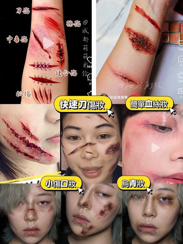 示意圖:傷妝、局部特效妝容