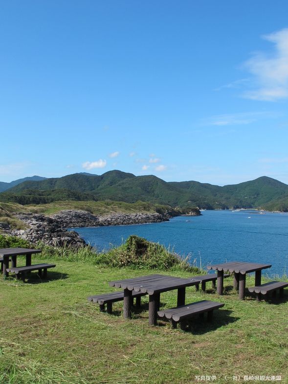 11:05 AM Gyogasaki Park - A scenic spot offering camping cabins and autumn cosmos fields, all amidst beautiful coastal views.