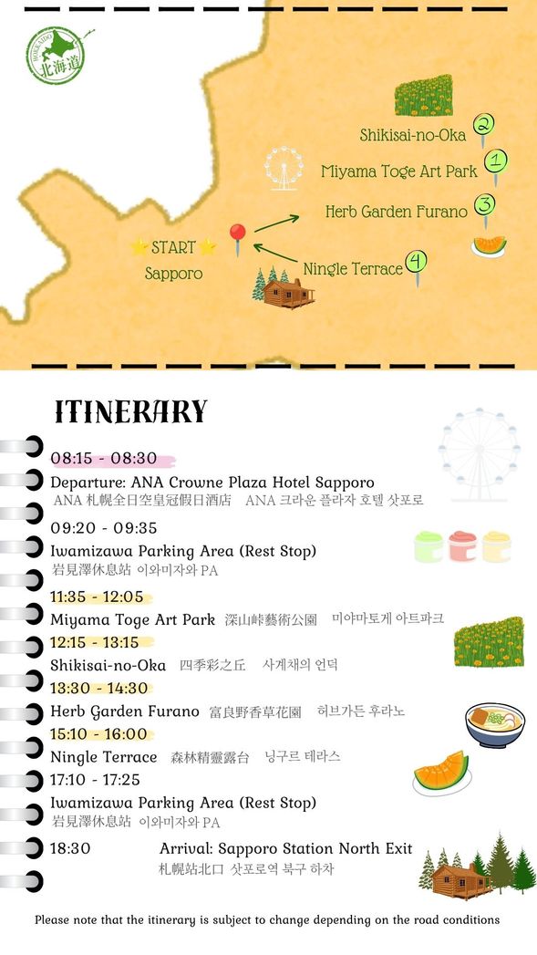S2-1, S2-2, S2-3, S2-4
Itinerary