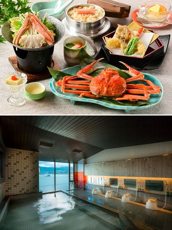 Wakasa Mihama Onsen – Yūkyū no Ao Hotel Bansai
(Lunch featuring a full snow crab course with one whole crab, followed by a relaxing soak in an ocean-view hot spring / approx. 120 minutes)