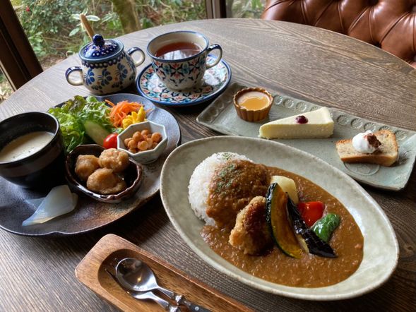 Plan B: Lunch at a lovely spot (Seseragino-mori)
(90 minutes)
※Available only for flights arriving between 10:00 AM and 13:00 PM.
※Lunch Menu: Choose either Pasta Lunch or Healthy herbal curry at the location
※ Includes dessert and one drink
※ Foot bath available (towel provided)