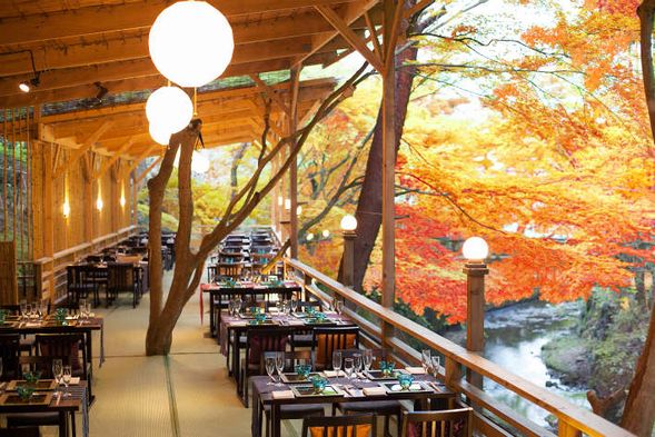 <Walk>
↓
Shozan Resort Kyoto
(Enjoy a gorgeous meal on the Keiryo River while admiring the autumn leaves amid the murmuring of the river / Approx. 60 minutes)