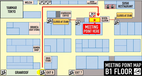 Tokyo station (departs at 7:40)
Tokyo Yaesu Bus Terminal, “Basement B”
*Please gather 15 minutes before departure