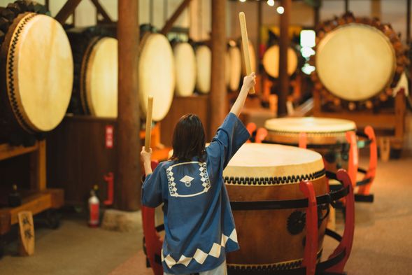 Experience a powerful taiko drumming session at the Uto Taiko Preservation Hall