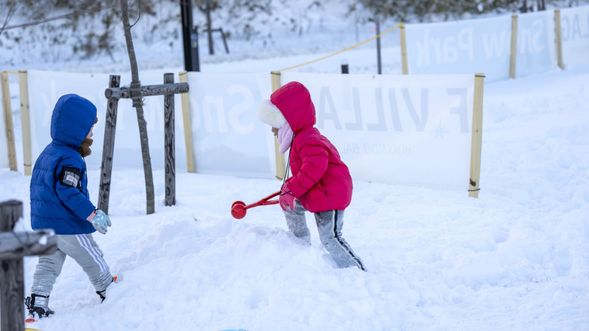 Look out and see snow everywhere! You can build your very own unique snowman.