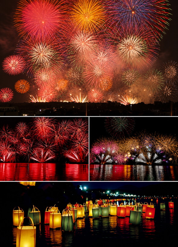 Fireworks Display Venue (Kehi no Matsubara)
(Enjoy the fantastical lantern floating ceremony with red, blue, and yellow lanterns, and the spectacular fireworks display of approximately 10,000 fireworks! / approx. 120 minutes *tentative)
