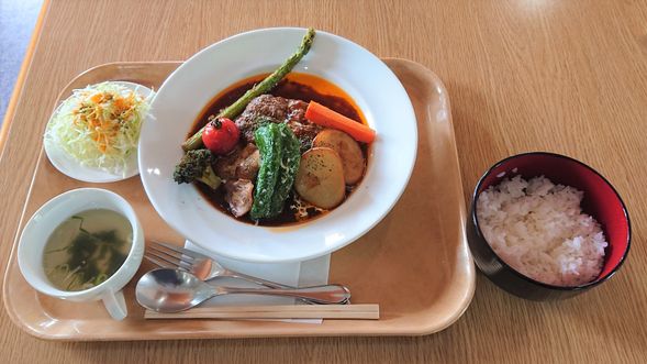 ▶Lunch at Asahidake Ropeway Café Restaurant "Sugatami"
Goro Goro Stewed Hamburger with grilled vegetables
All vegetables are locally grown in Higashikawa.
Stewed hamburger steak made with 100% Hokkaido meat.
*Photo is for illustrative purpose only.