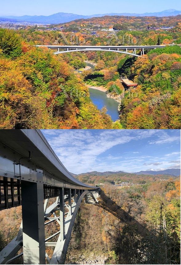 Walk across Tenryukyo Bridge "Sora Sanpo", offering panoramic views of the Tenryu River gorge (approx. 50 min).