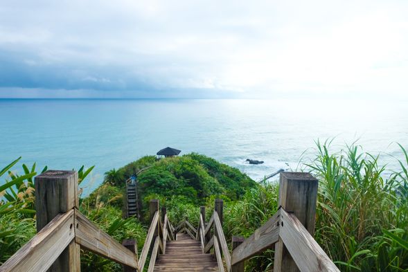 前往東海岸地質奇觀——蕃薯寮峽谷。此處因岩層軟硬差異,造就東低西高的峽谷地貌。站在瞭望台上,可俯瞰深邃地形。接續走訪大石鼻山步道,全長750公尺,以突出的岩塊為名。登頂後視野開闊,俯瞰磯崎海灣與太平洋,是體驗自然與健行的絕佳地點。