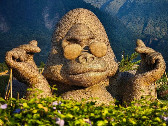 下午驅車前往富里鄉農會稻草藝術季,這裡每年都會以稻草創作各種巨型裝置,今年的主題為「動物迷蹤」,栩栩如生的藝術作品矗立於金黃稻田中,為旅程增添奇幻氛圍。