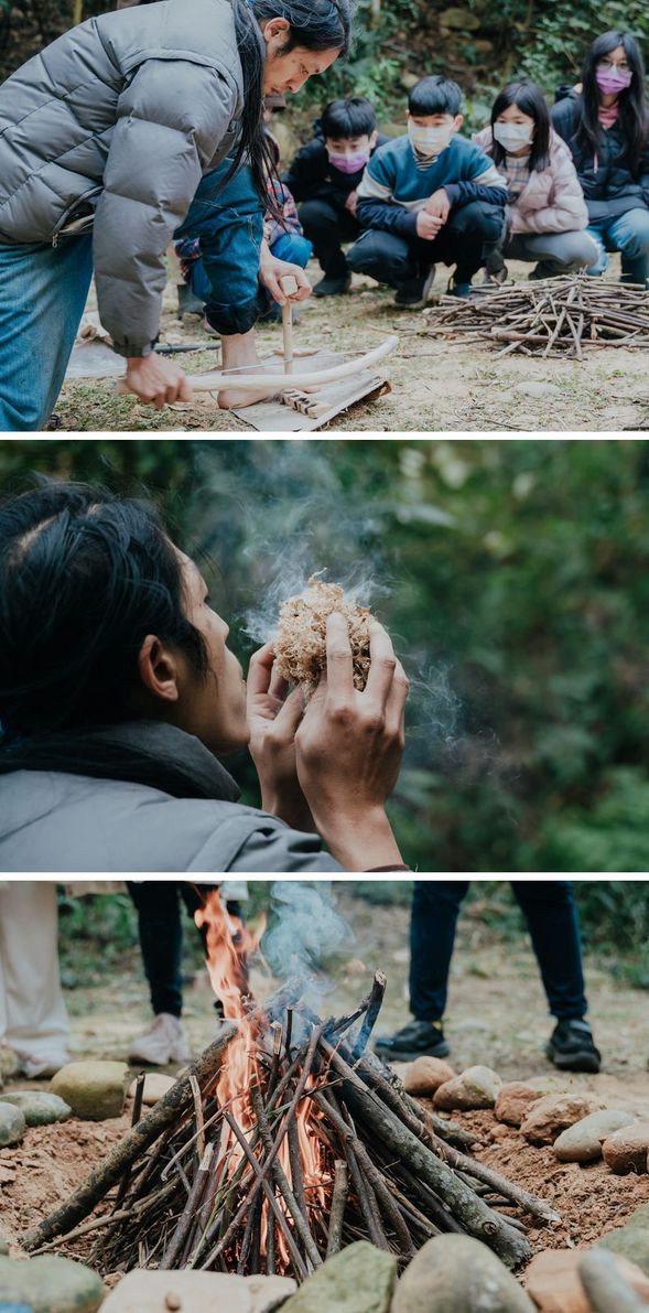 講師示範 鑽木取火,吹火絨