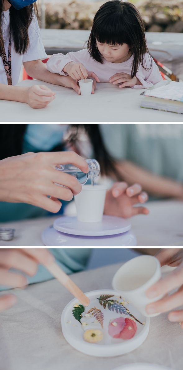 層層上膠,凝固押花