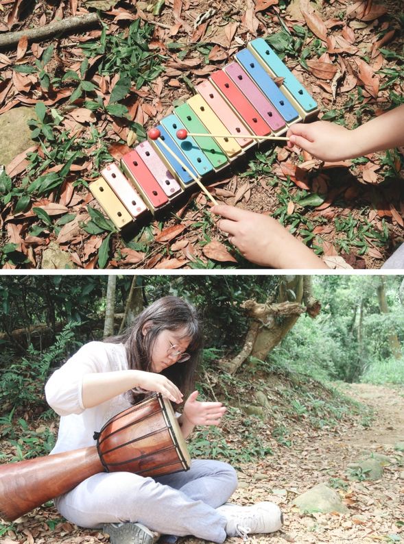 操作樂器,與山林聲音即興合奏