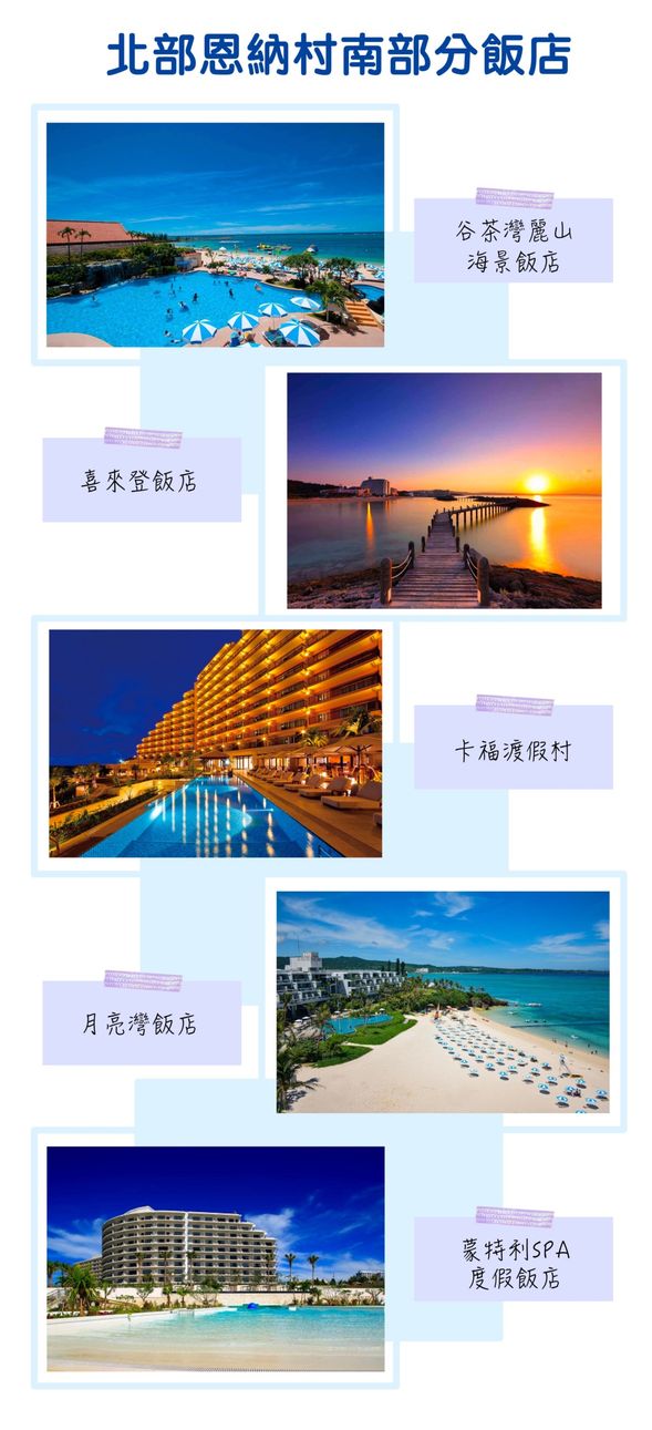 恩納村南部分飯店,僅供參考