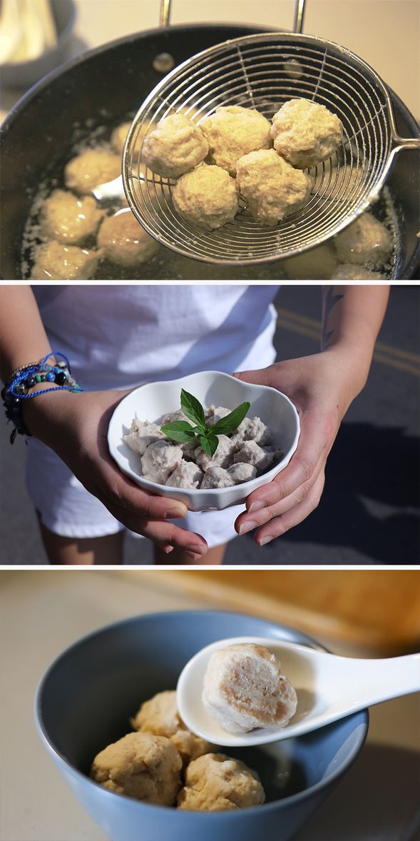 裝盤品嚐Q彈旗魚丸