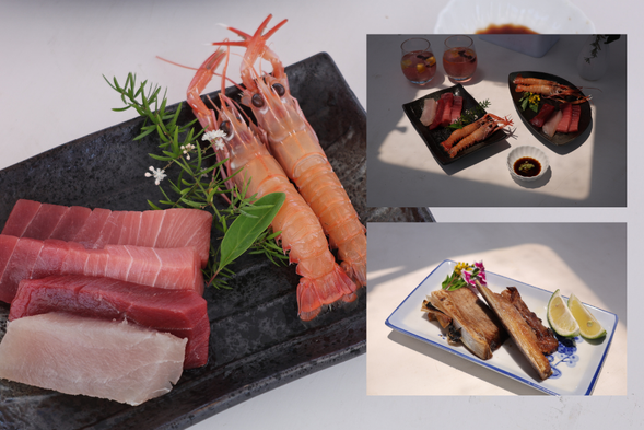 海味午茶:特製鮪魚小點、綜合生魚片(內容依季節而定,圖片僅供參考)