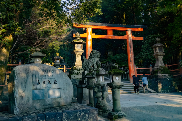 奈良公园内的一座神社,旧称为春日神社。建于和铜二年(710年)。建设者为藤原不比等。为当时的掌权者藤原家族的守护神而建造起来的神社,神社内也因藤而出名。