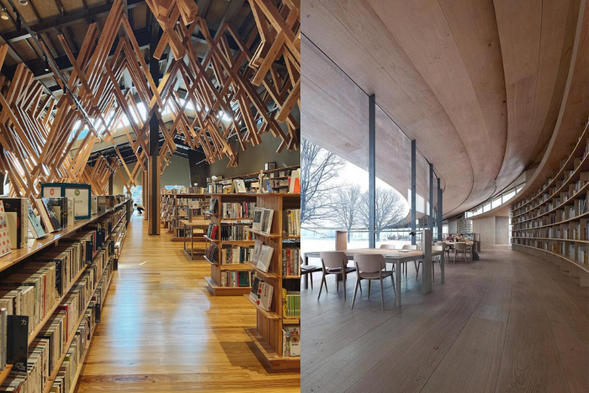 The Kuma Kengo Aesthetic Library is located in a peaceful environment and is a space created by the architectural master Kuma Kengo, inspired by nature and light and shadow. The wooden structure, transparent lighting, and simple lines introduce natural light and air into every corner, as if books are also breathing.
Entering the library, it feels like entering a peaceful world of art: sunlight shines through the wooden lattice windows on the pages of the books, a gentle breeze makes people involuntarily slow down, and engage in a low voice conversation with the fragrance of books, light and shadow, and architecture. Here, reading is not only the acquisition of knowledge, but also an aesthetic experience of the soul, where every page echoes with nature, light, and space.