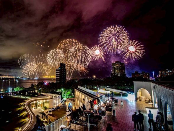 各自で淡水河で花火1314イベント花火を鑑賞
夕食後は室外の芝生での自由鑑賞或いは川沿いまで徒歩で鑑賞もOK