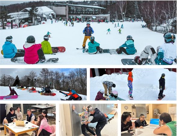 หลังจากเติมพลังด้วยอาหารเช้าแล้ว ก็เข้าสู่ชั่วโมงเรียน สกี สโนว์บอร์ด ในวันที่ 2 ซึง่จะเริ่มต้นด้วยการยืดเส้นยืดสายและวอร์มอัพร่างกายก่อนที่จะเริ่มต้นชั่วโมงเรียนการเล่นสกี สโนว์บอร์ด