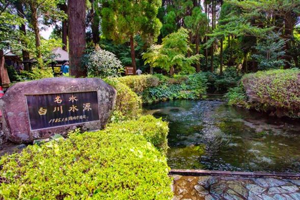 【白川水源】源於阿蘇火山的地下泉水,這裡是南阿蘇村眾多湧水點之一。也是流經熊本市的主要河流「白川」的發源地,並被環境省(前稱環境廳)列入「名水百選」。其水質含微量二氧化碳,屬於中硬水範疇,以其濃郁純淨的品質廣受好評。當地的名酒和市面上的瓶裝水多使用此處的水源。遊客可自行取水,這裡不設特定取水設施,直接從水池裝水的獨特做法,也是一大特色。