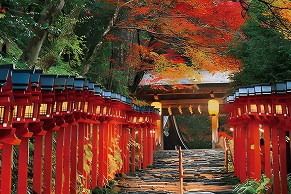 貴船神社是京都近郊知名的戀愛神社,一年四季,春、夏、秋、冬,皆有獨特的美景。(停留 60 分鐘)
